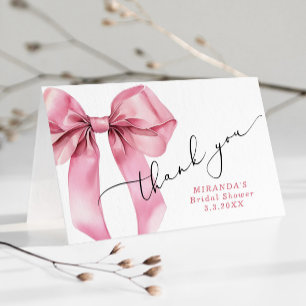 She is tying the knot Pink Bow Bridal  Thank You Card