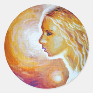 She is watching the stars classic round sticker