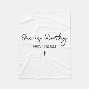 She Is Worthy Proverbs 31_25 Christian Boho Bible  Fleece Blanket