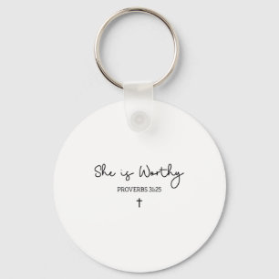 She Is Worthy Proverbs 31_25 Christian Boho Bible  Keychain