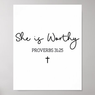 She Is Worthy Proverbs 31_25 Christian Boho Bible  Poster