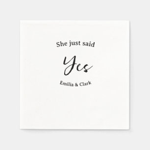 she just said yes engagement party name simple mii napkin