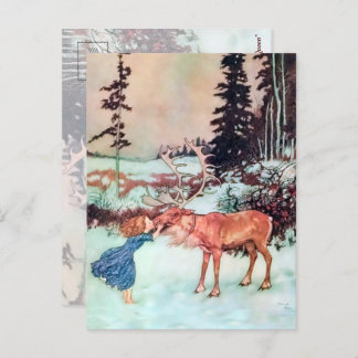 She kissed the Reindeer on the Nose Christmas Postcard
