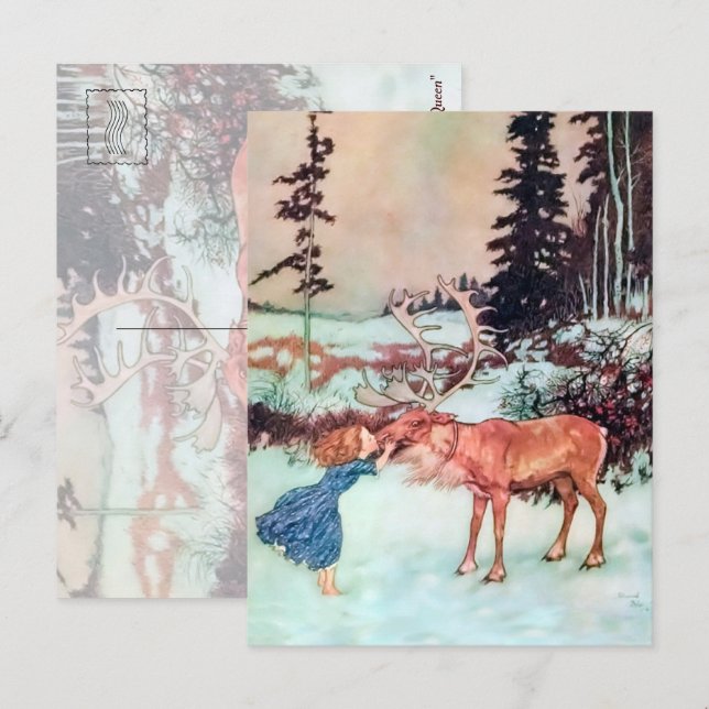 She kissed the Reindeer on the Nose Christmas Postcard (Front/Back)