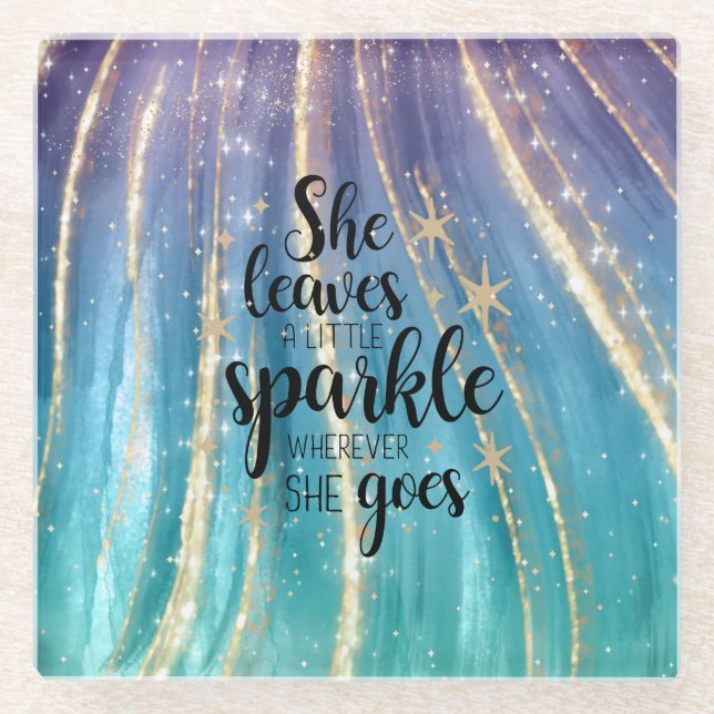 She Leaves A Little Sparkle Brushstrokes & Glitter Glass Coaster (Front)