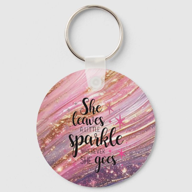 She Leaves A Little Sparkle Brushstrokes & Glitter Keychain (Front)