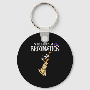 She Likes My Broomstick I Love Her Pumpkins Couple Keychain