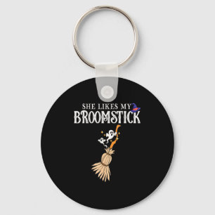 She Likes My Broomstick I Love Her Pumpkins Couple Keychain