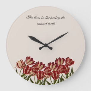 "She Lives in the Poetry" Pink Tulips Floral Wall  Large Clock