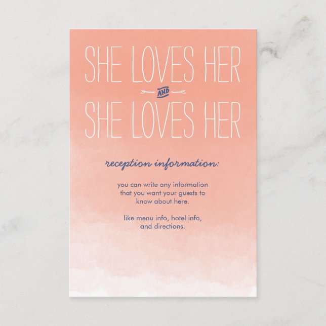 She Loves Her Lesbian Wedding Reception Card (Front)