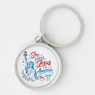 She Loves Jesus and America Too 4th of July Christ Keychain