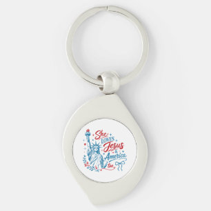 She Loves Jesus and America Too 4th of July Christ Keychain