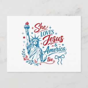 She Loves Jesus and America Too 4th of July Christ Postcard