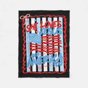 She Loves Jesus And America Too Christian 4th Of J Fleece Blanket