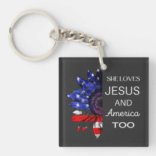  She Loves Jesus and America Too Keychain