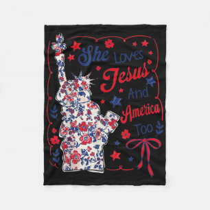 She Loves Jesus And America Too Patriotic Fleece Blanket