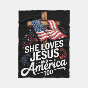 She Loves Jesus And America Too Patriotic Shirt  Fleece Blanket
