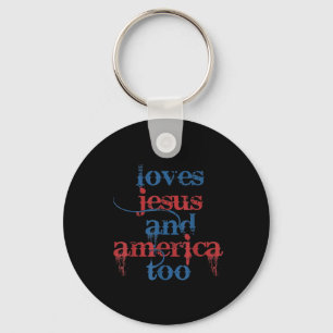 She Loves Jesus And America Too Retro 4th Of July  Keychain