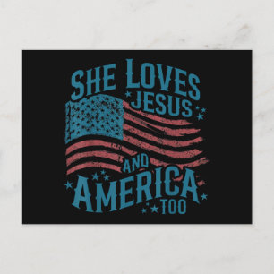 She Loves Jesus and America Too USA Flag 4th of Ju Postcard