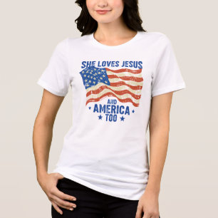 She Loves Jesus and American Too USA 4th of July Tri-Blend Shirt