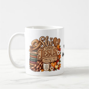 She Loves Jesus And Fall Too Retro Autumn Leaves Coffee Mug