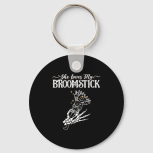 She Loves My Broomstick I Like Her Pumpkins Couple Keychain