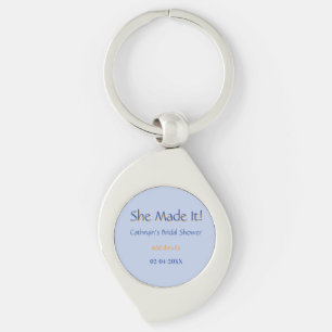 SHE MADE IT BRIDAL SHOWER BLUE ORANGE STYLISH TREN KEYCHAIN