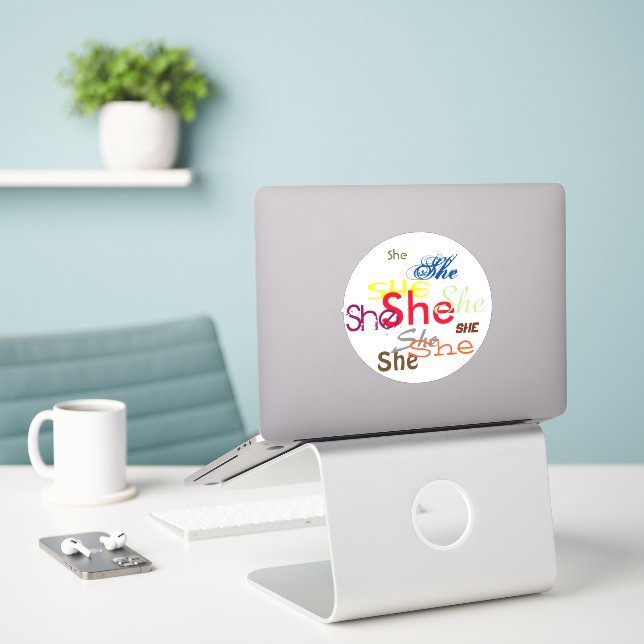 She or Custom Pronoun All Over (Laptop On Desk)