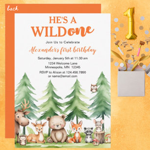 She or He's a wild one Woodland Animals 1st B-day Invitation