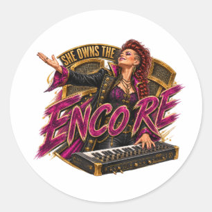 She Owns the Encore Rock Music Keyboard Player Classic Round Sticker