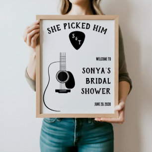 She Picked Him! Guitar Bridal Shower Welcome Sign