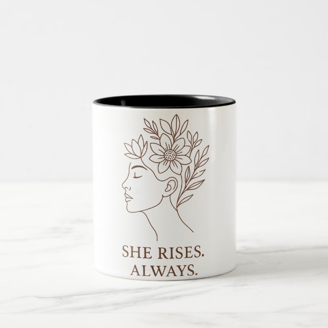 She Rises. Always — Minimalist Empowerment Design Two-Tone Coffee Mug (Center)
