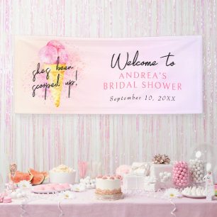 She’s been scooped up pink ice cream bridal shower banner