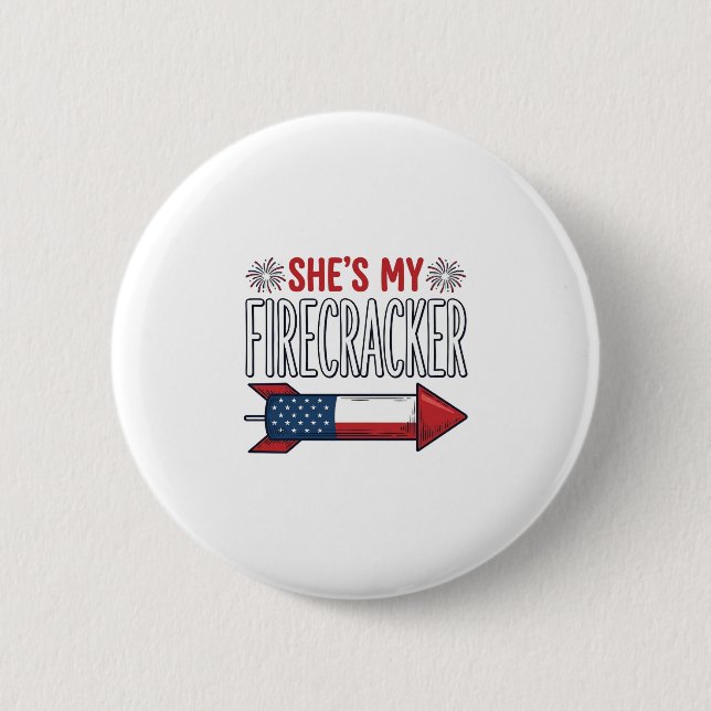 She’s My Firecracker Patriotic Couple Design_1 2 Inch Round Button (Front)