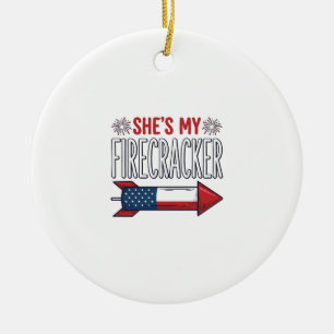 She’s My Firecracker Patriotic Couple Design_1 Ceramic Ornament