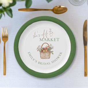 She’s off the Market Name Bridal Shower Green Paper Plate