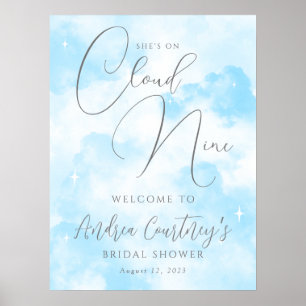 She’s on Cloud Nine Dreamy  Blue Bridal Shower Poster