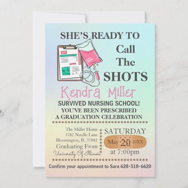 She’s Ready To Call The Shots Nursing Graduation I Invitation (Front)