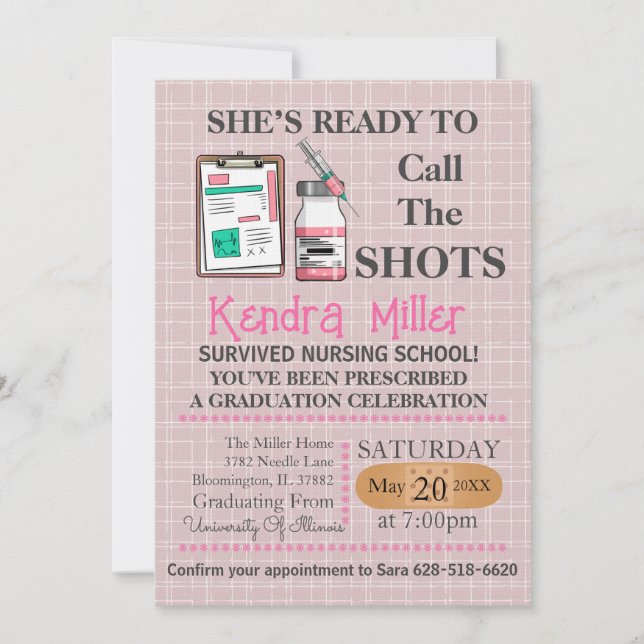 She’s Ready To Call The Shots Nursing Graduation Invitation (Front)