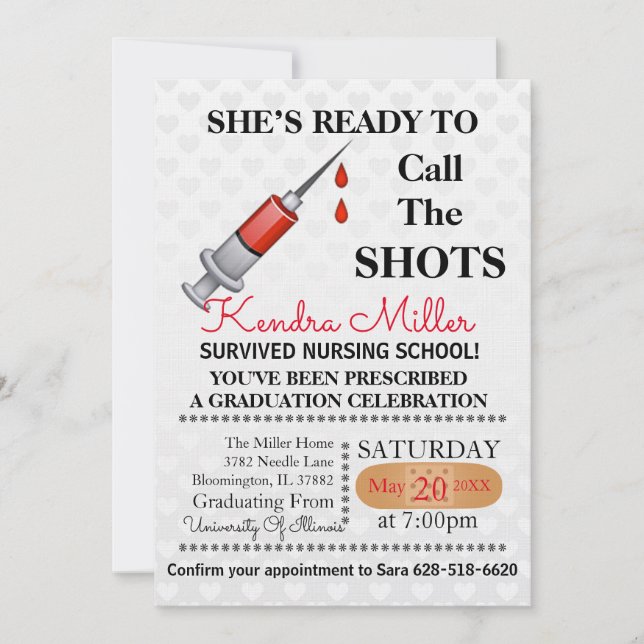 She’s Ready To Call The Shots Nursing Graduation Invitation (Front)