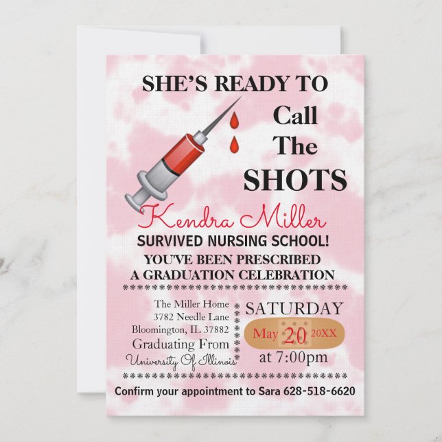 She’s Ready To Call The Shots Nursing Graduation Invitation (Front)