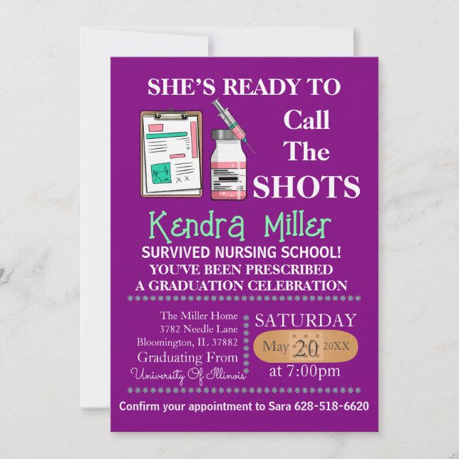 She’s Ready To Call The Shots Nursing Graduation Invitation (Front)