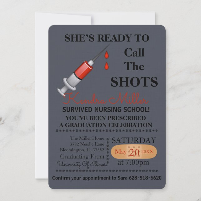 She’s Ready To Call The Shots Nursing Graduation Invitation (Front)