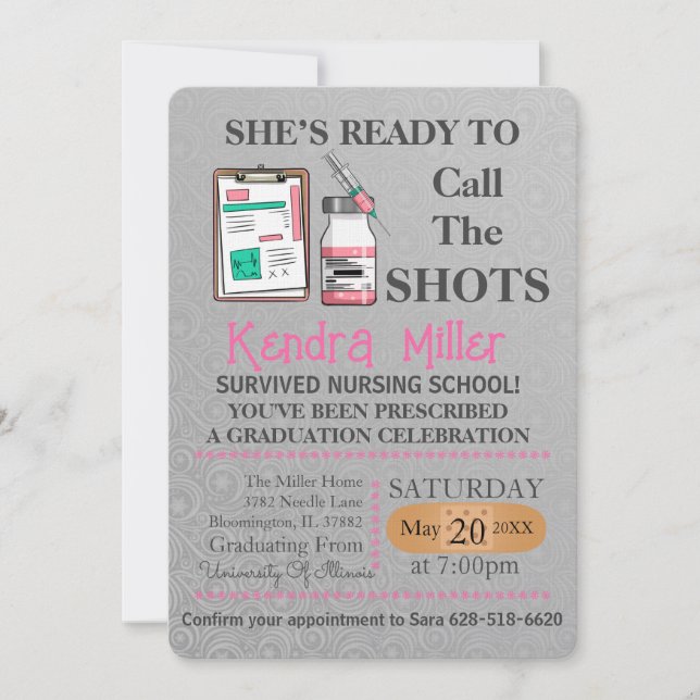 She’s Ready To Call The Shots Nursing Graduation Invitation (Front)