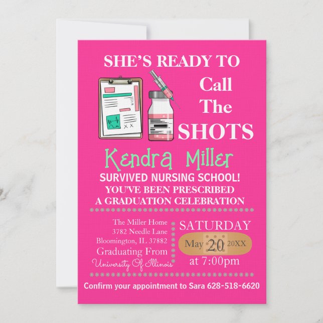 She’s Ready To Call The Shots Nursing Graduation Invitation (Front)