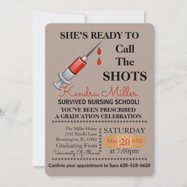 She’s Ready To Call The Shots Nursing Graduation Invitation (Front)