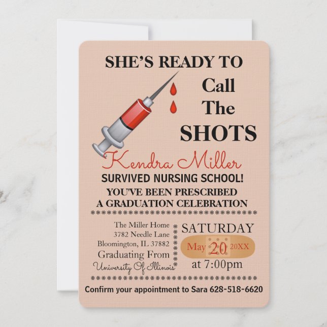 She’s Ready To Call The Shots Nursing Graduation Invitation (Front)