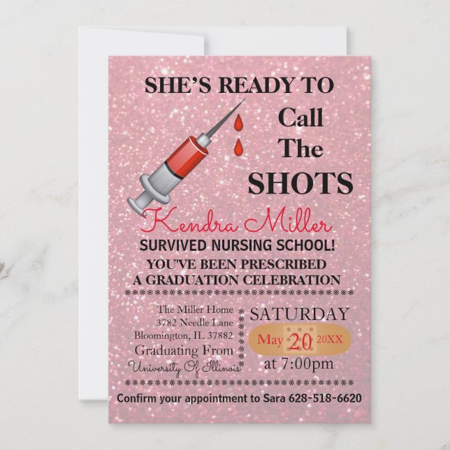 She’s Ready To Call The Shots Nursing Graduation Invitation (Front)