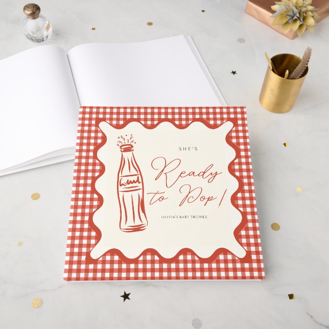 She’s ready to pop baby shower guest book (Front Open)