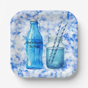 She’s Ready To Pop Blue Boy Baby Shower Paper Plate